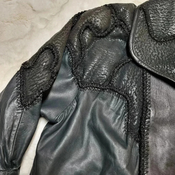 NORMA Canada Vintage 1980's Patchwork Art Knit Sweater Jacket Leather Size M - Picture 5 of 10